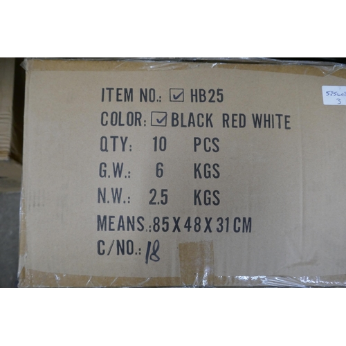 5432 - A box of 10 Balstra black, red and white cycling helmets