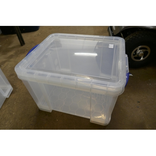 5437 - Three 35 litre “Really Useful” clear plastic storage containers with lids