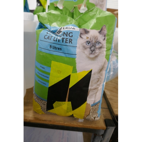 5446 - A quantity of Morrisons anti-bacterial clumping cat litter and three 5 litre bottles of McKLords dis... 