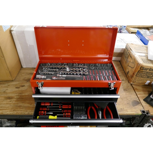 5494 - A Hum Boldt red metal 2 drawer tool box kit including sockets, socket wrenches, screwdrivers, driver... 