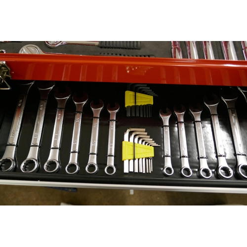 5494 - A Hum Boldt red metal 2 drawer tool box kit including sockets, socket wrenches, screwdrivers, driver... 