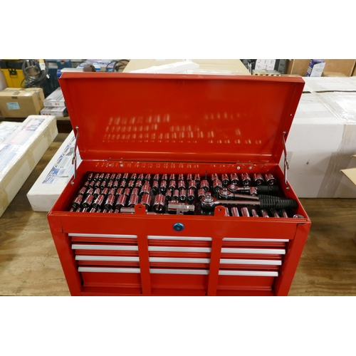 5495 - A Hum Boldt red metal 6 drawer tool box kit including sockets, socket wrenches, drill bits, screwdri... 