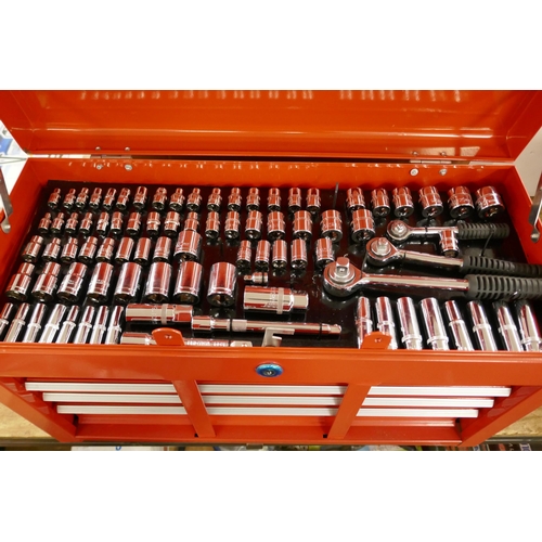 5495 - A Hum Boldt red metal 6 drawer tool box kit including sockets, socket wrenches, drill bits, screwdri... 