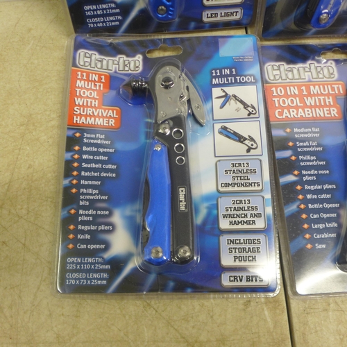 5041 - Two Clarke 10 in 1 multi tools, a Clarke 13 in 1 multi tool and a Clarke 11 in 1 multi tool * This l... 