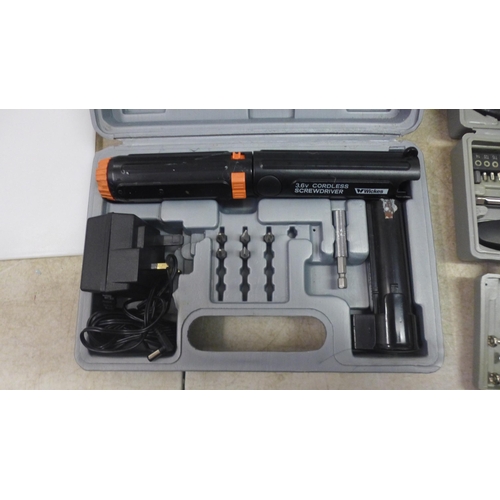 5043 - 4 cases of tools including a Marksman drill with charger, a set of 6 kitchen knives in case, a case ... 