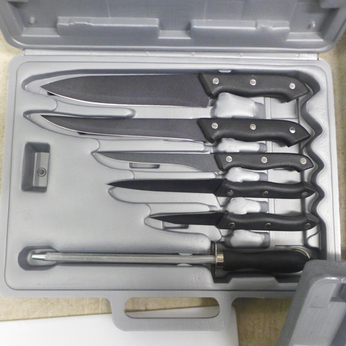 5043 - 4 cases of tools including a Marksman drill with charger, a set of 6 kitchen knives in case, a case ... 