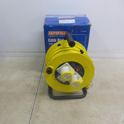 5004 - A Faithful 25 metre, 110V extension reel and a Faithful 4 way distribution box