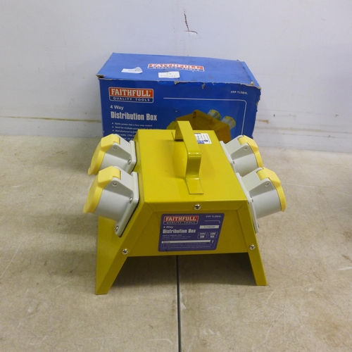 5004 - A Faithful 25 metre, 110V extension reel and a Faithful 4 way distribution box