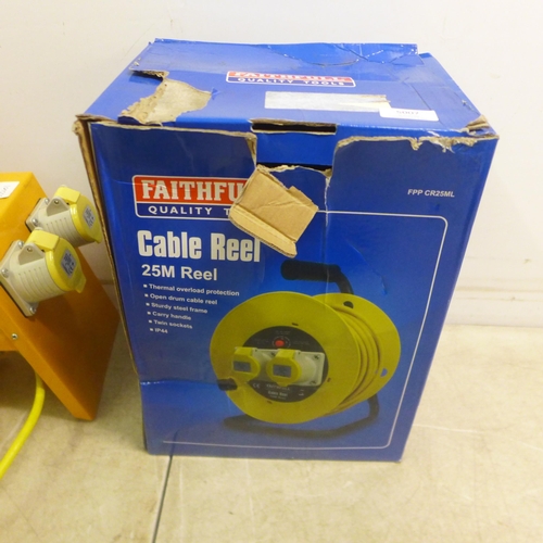 5007 - A Faithful 25 metre, 110V extension reel and a 4 way distribution box