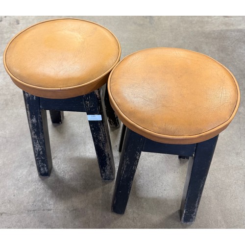 190 - A pair of oak and tan vinyl kitchen stools