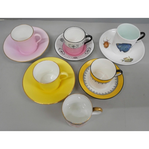 2009 - Three Shelley coffee cans and saucers including one with fish detail, Rowland Ward, Nairobi, Kenya, ... 