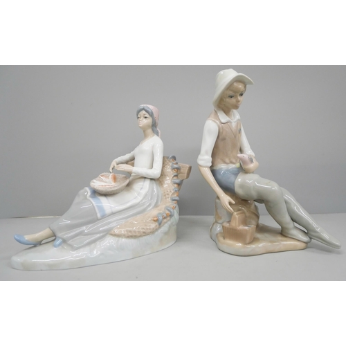 2016 - A pair of Spanish Casade porcelain figures, fisherboy and girl