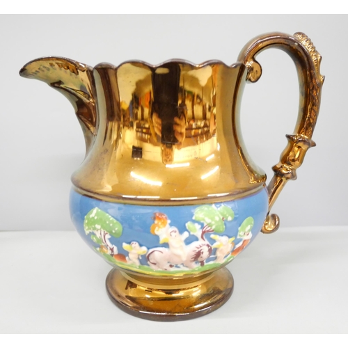 2017 - A Victorian lustreware copper pitcher and a Cardew teapot in the style of a teashop