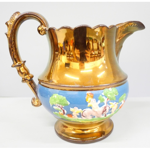 2017 - A Victorian lustreware copper pitcher and a Cardew teapot in the style of a teashop