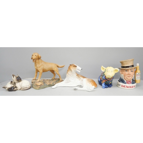 2018 - S Border Fine Arts Golden Labrador, USSR borzoi, Beswick cats, Country Artist pig and a Doulton Dewa... 