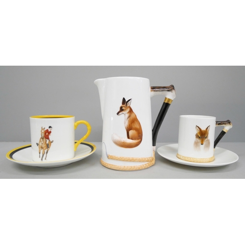 2022 - A Royal Doulton Reynard the Fox cup and saucer, a Royal Doulton jug with fox detail and a Royal Worc... 