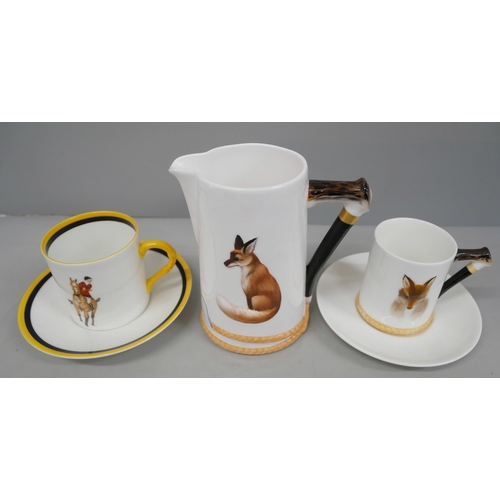 2022 - A Royal Doulton Reynard the Fox cup and saucer, a Royal Doulton jug with fox detail and a Royal Worc... 