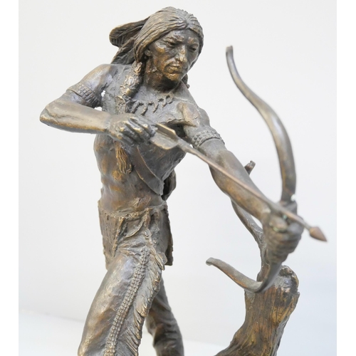 2029 - A 1992 Franklin Mint Jim Ponter hunting Native American fine bronze sculpture, 24cm