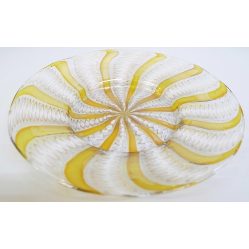 2032 - A Salviati Murano glass plate with copper, white and yellow in plain glass, circa 1900