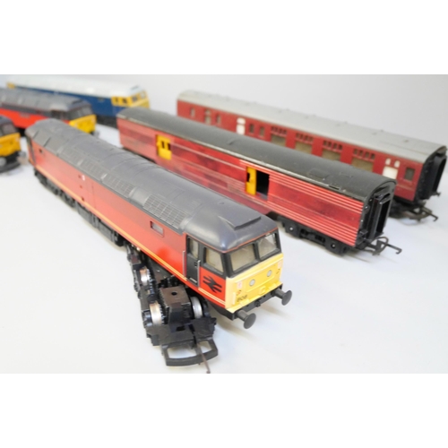 2033 - Four Lima and Hornby OO gauge locos and two coaches