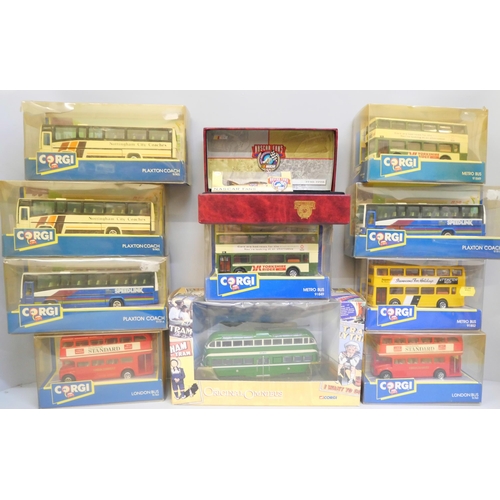 2046 - A collection of Corgi model coaches, Original Omnibus, four Plaxton Coaches, two London buses, three... 