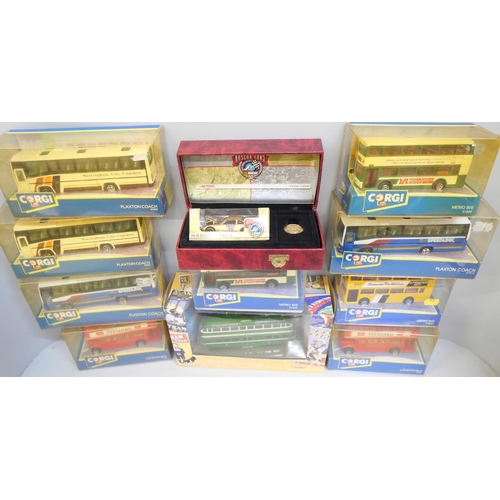 2046 - A collection of Corgi model coaches, Original Omnibus, four Plaxton Coaches, two London buses, three... 