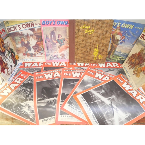 2048 - The War Weekly publications, 1940s, three Boy's Own paper, 1936, 1938 and 1940 and  a scrapbook with... 