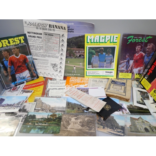 2064 - Nottingham ephemera; a box of Nottingham ephemera including football and cricket interest with 1989 ... 