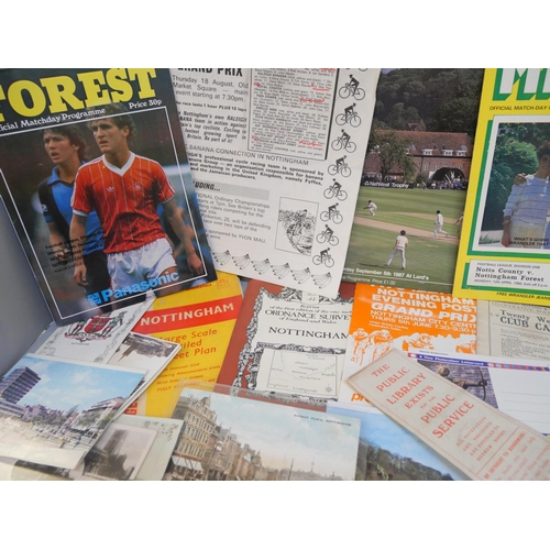 2064 - Nottingham ephemera; a box of Nottingham ephemera including football and cricket interest with 1989 ... 