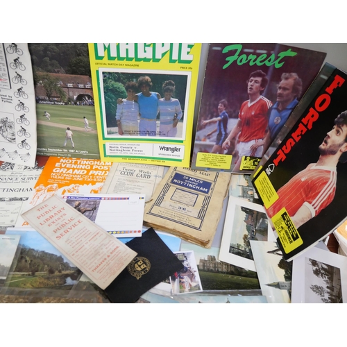 2064 - Nottingham ephemera; a box of Nottingham ephemera including football and cricket interest with 1989 ... 