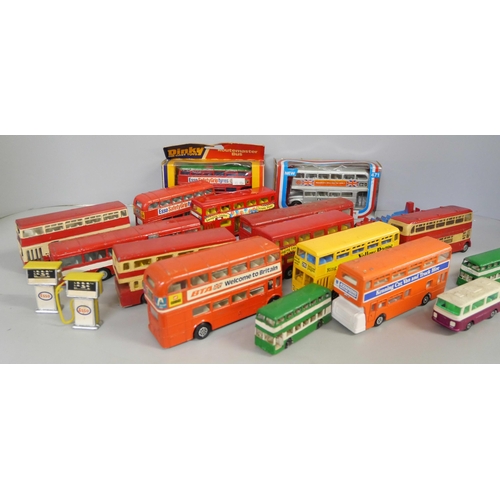 2127 - A collection of die-cast buses and aeroplanes, boxed and unboxed including Matchbox, Dinky and Corgi