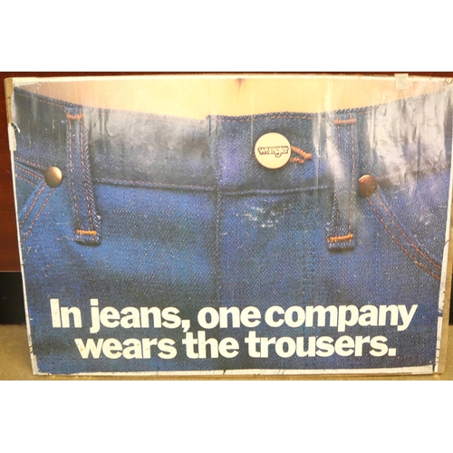 2147 - Assorted vintage denim jeans advertising posters, Lee and Wrangler