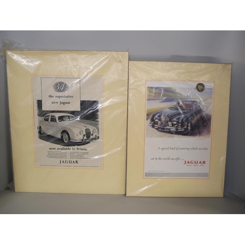 2148 - Three mounted advertising prints, two Jaguar and one Zodiac