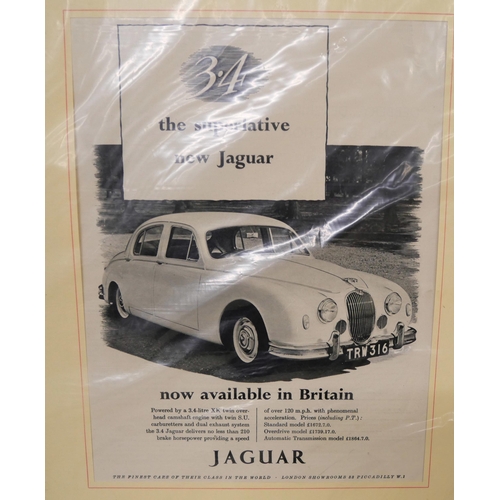 2148 - Three mounted advertising prints, two Jaguar and one Zodiac