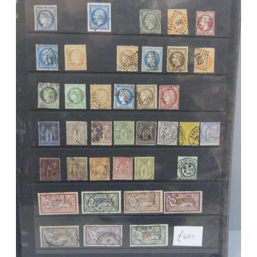 2162 - Stamps; a file of five stocksheets of early stamps from France, Italy, Spain, Sweden and Switzerland... 