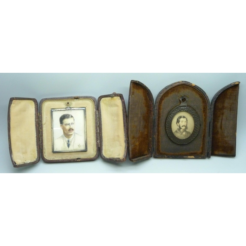 2170 - A 19th century memorial portrait miniature, in a fitted case, with paper note, 'John Matthew Perry' ... 