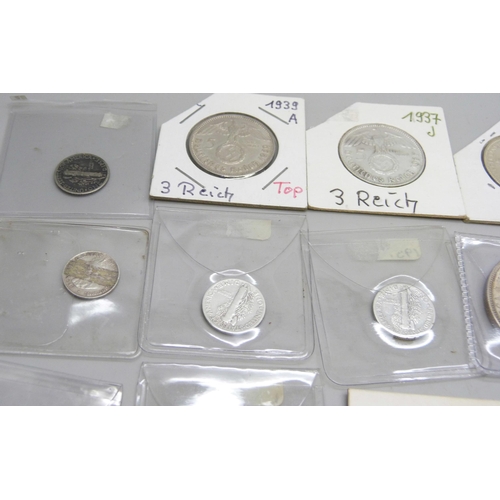 2172 - Coins; a box of worldwide silver coinage