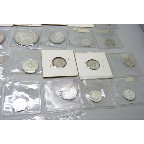 2172 - Coins; a box of worldwide silver coinage