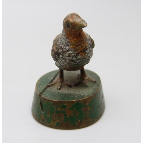 2173 - A Bergman Austrian cold painted bronze menu holder in the form of a grouse, circa 1900