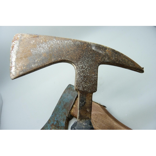 2196 - A World War II German soldier's axe and a World War II British fireman's axe *This lot Not Available... 