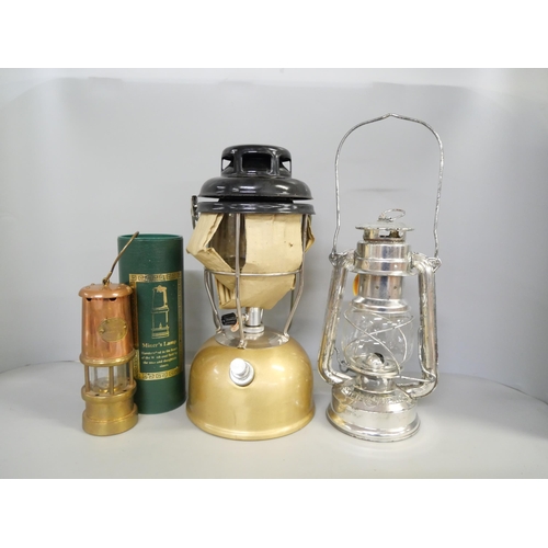 2203 - Two Tilley lamps, one boxed and a miner's lamp, boxed  **PLEASE NOTE THIS LOT IS NOT ELIGIBLE FOR IN... 