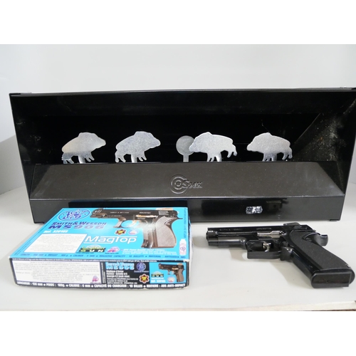 2235 - An SMK airgun target range practice with buffalo shaped targets and a Smith and Wesson Magtop MS906 ... 