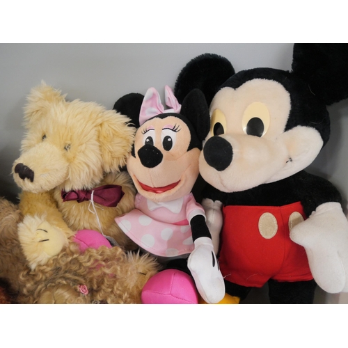 2239 - A box of soft toys including Minnie and Mickey mouse