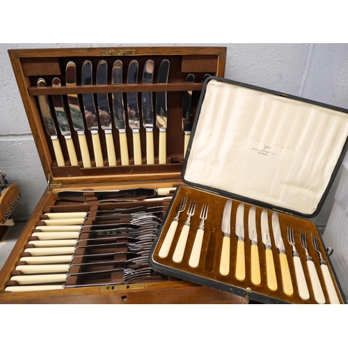 2254 - An oak cased canteen of cutlery, flatware and plated ware