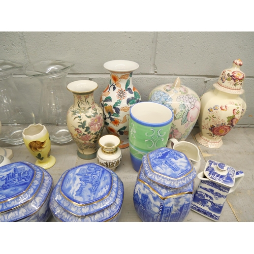 2258 - Three Rington's blue and white canisters and a collection of vases and figures  **PLEASE NOTE THIS L... 