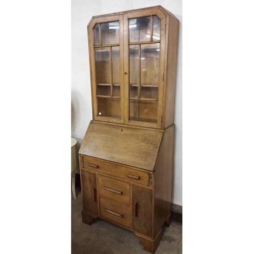 245 - An Art Deco oak bureau bookcase