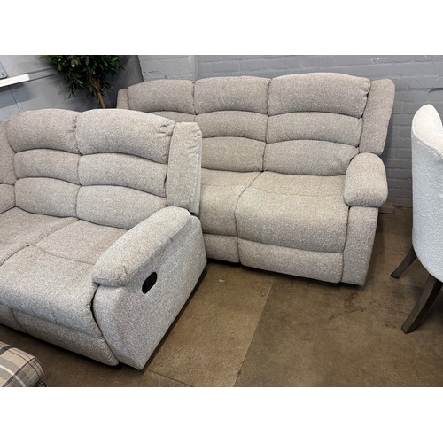 3106 - A Malaga static grey upholstered manual reclining three seater and two seater sofas