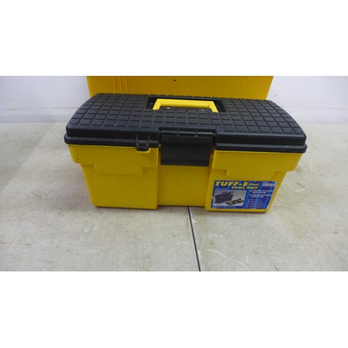 5054 - 2 yellow tool boxes, items include Challenge angle grinder (MAGS283 with Spare blades, manual and sp... 