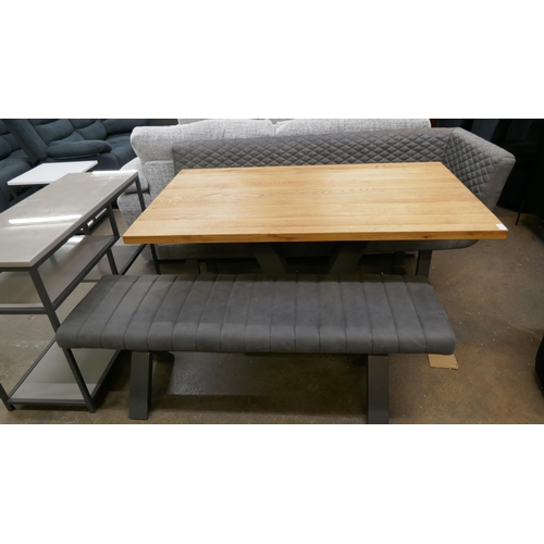 3165 - An oak dining table and 2 benches (marked top)