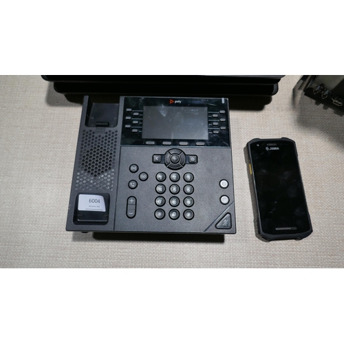 6004 - Three Lenovo laptops, a Zebra handheld scanner, a poly dect phone base unit and a computer tower (47... 